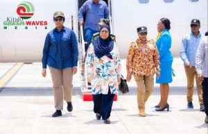 DKT.SAMIA AKIWASILI UNGUJA KWENYE KAMPENI ZA CCM VIWANJA VYA MNAZI MMOJA